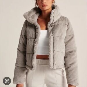 Abercrombie Gray Faux Fur Puffer Jacket